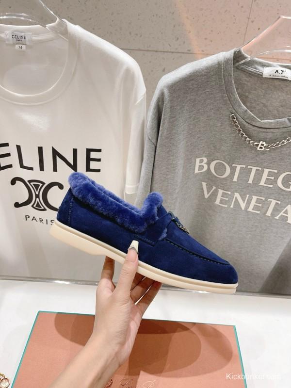 2024 Women Le Parmentier Blue Suede Shearling Loafer MJ00310