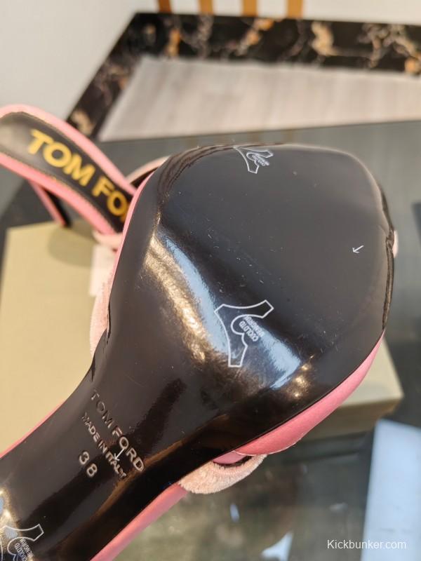 2025 Women TOM FORD Pink Velvet High Heel Backless Sandals KFY00290