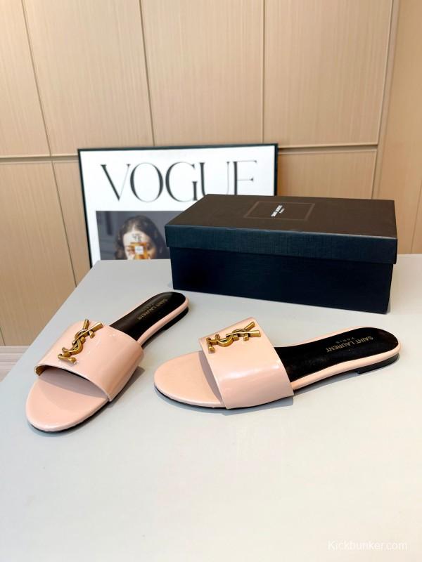 2025 Women Yves Saint Laurent Pink Leather Slippers LY00180