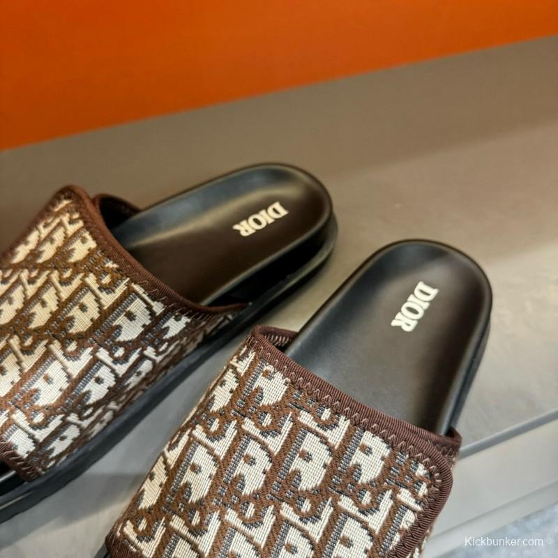 2024 Dior Brown Beige Fabric Slippers MJ00180