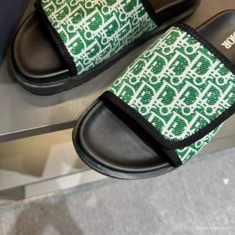 2024 Dior Green White Fabric Slippers MJ00180
