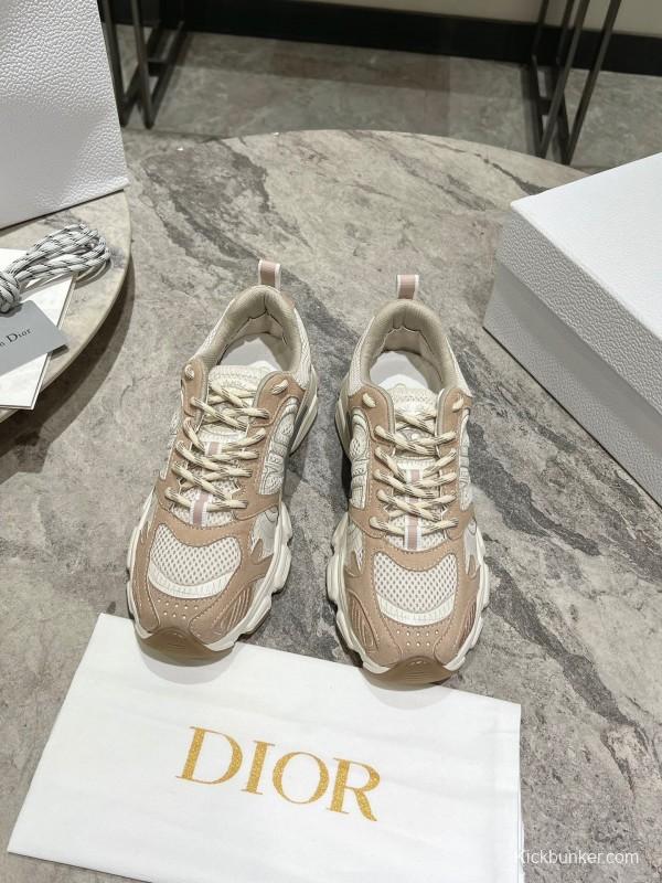 2025 Women Dior Beige White Mesh Leather Sneakers