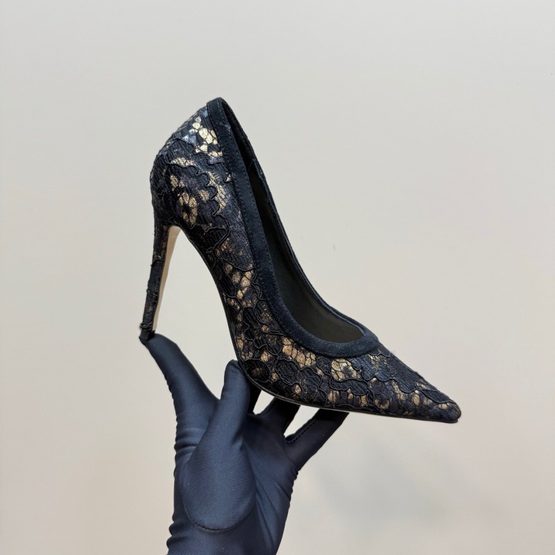 2025 Women Gianvito Rossi Black Lace Leather High Heel KFY00280