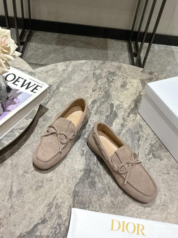 2025 Women Dior Beige Suede Loafers