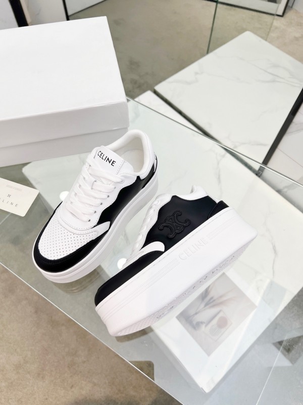 2025 Women CELINE Black White Leather Sneakers KFY00270