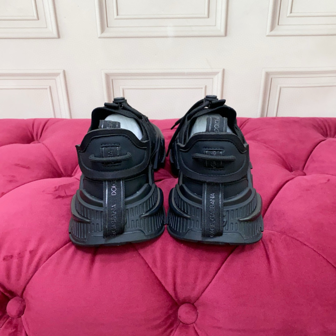2024 Unisex Dolce & Gabbana Black Knit Leather Sneakers