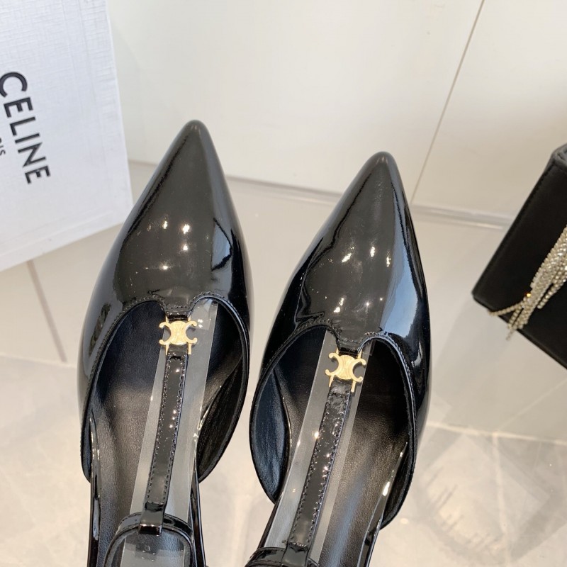 2025 Women Celine Black Patent Leather Slingback TRIOMPHE KFY00300