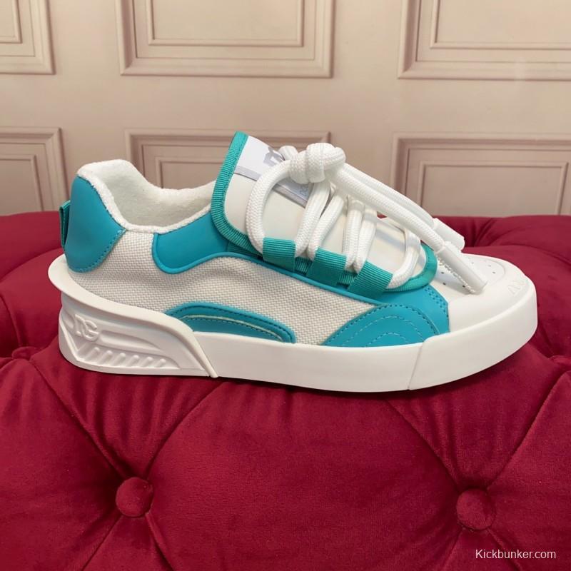 2025 Unisex Dolce & Gabbana White Blue Leather Textile Sneakers
