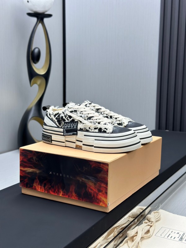 2025 Unisex XVESSEL Black White Canvas Plimsolls Hand-painted AS00260