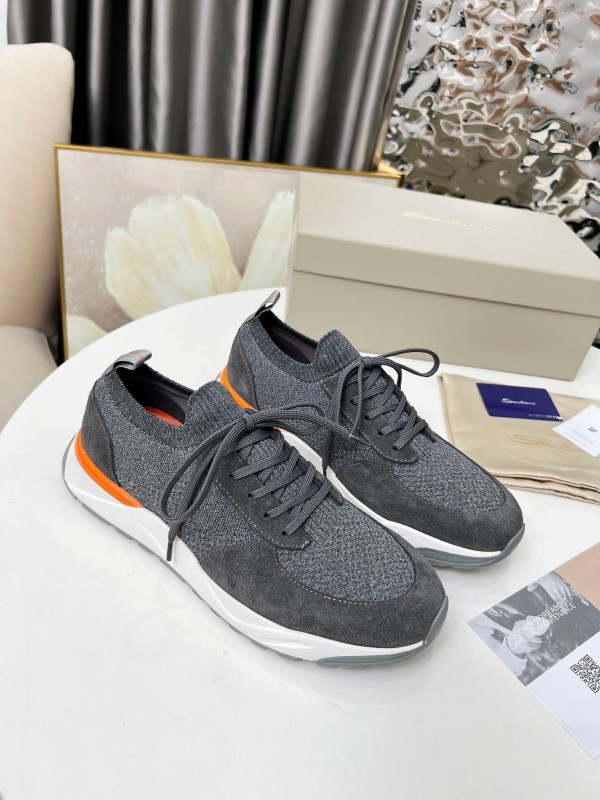 2025 Unisex Santoni Grey Orange Wool Blend Knit Sneakers AS00320