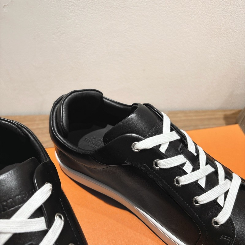 2025 Unisex Hermès Black Leather Sneakers AS00380