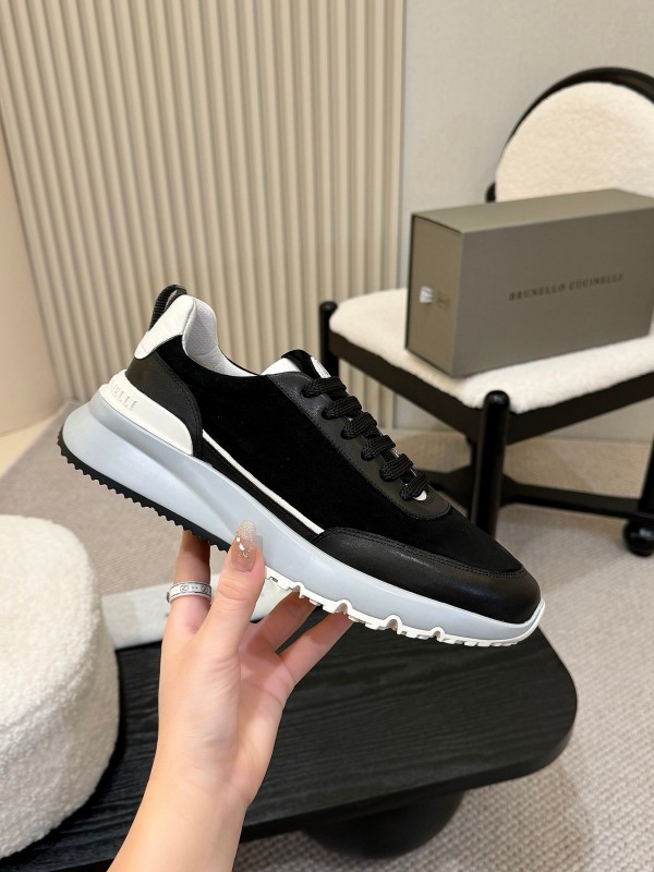 2025 Men Brunello Cucinelli Black White Calf Leather Sneakers AS00320