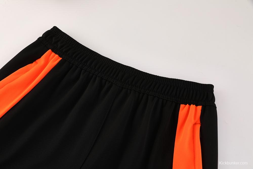 2025 Adidas Dark Grey & Black with Leopard Print Pattern and Orange Accents Half Zipper Jacket +Long Pants