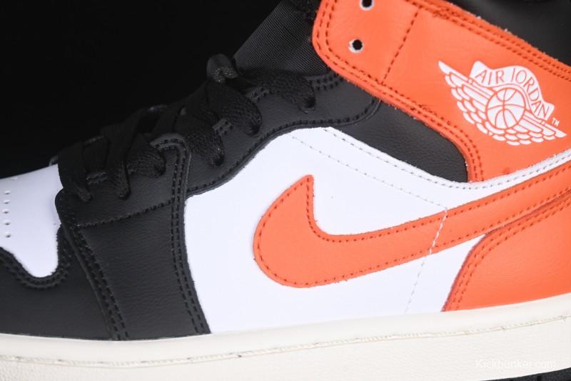 Nike Air Jordan 1 Mid AJ1 Mid-Top Casual Sneakers with Black White Orange Design - DQ8426-801