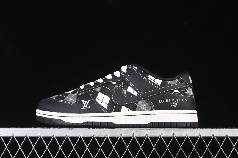 Nike SB Dunk Low LV Collaboration Black White Grid High-End Custom Low-Top Casual Skate Shoes SC0601-460