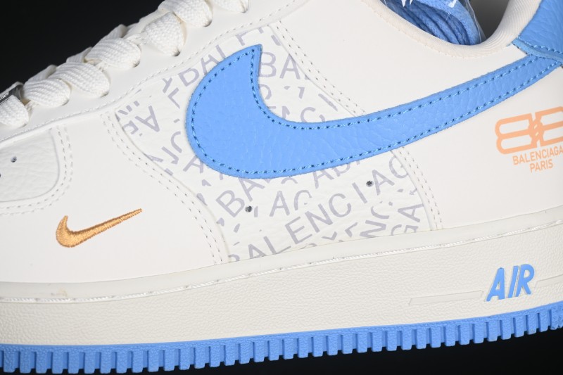 Nike Air Force 1 '07 Low Balenciaga Collaboration White Blue Gold Casual Sneakers - YF9511-803
