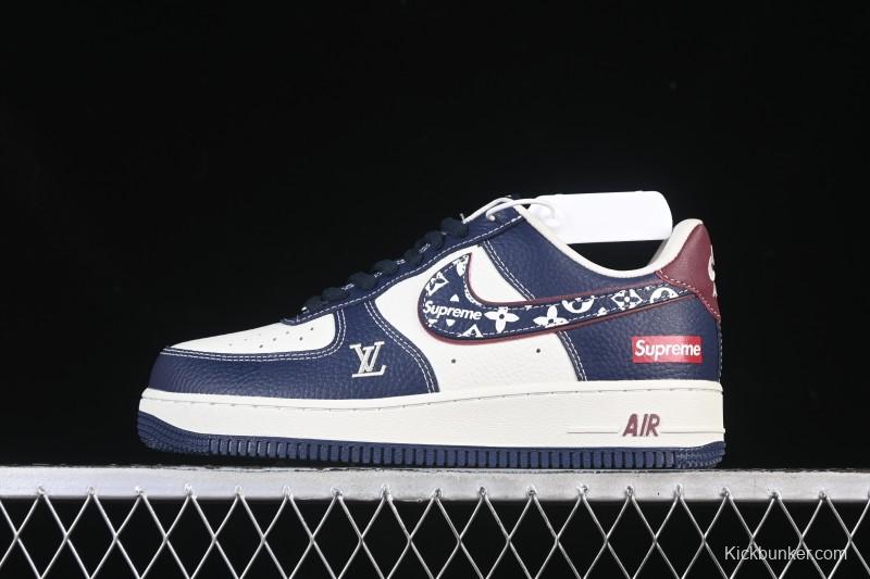 Nike Air Force 1 '07 Low Supreme Collaboration White Blue Wine Red Casual Sneakers - YF9511-801