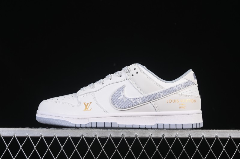 Nike SB Dunk Low LV Collaboration Grey Denim Hook Anniversary High-End Custom Low-Top Casual Skate Shoes CS1688-126