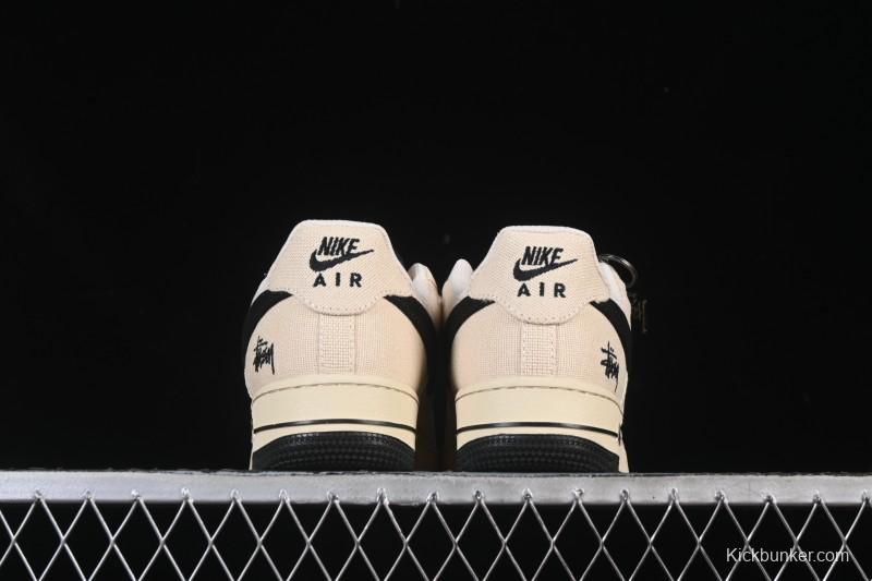 Nike Air Force 1 '07 Low Stussy Collaboration Beige Black Canvas Casual Sneakers - XX3168-155