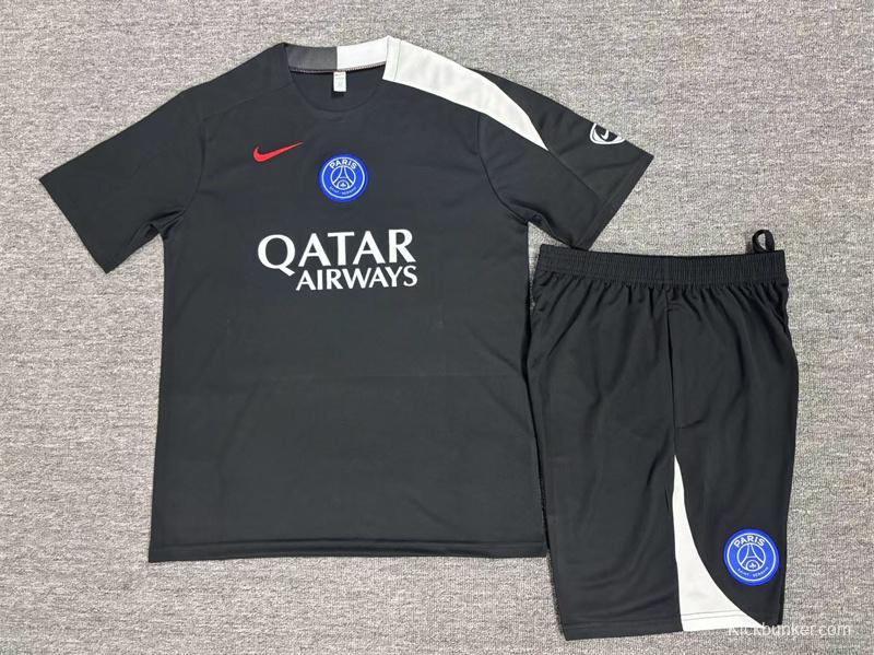 25/26 Kids PSG Black T90 Short Sleeve+Soccer Shorts