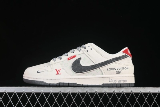 Nike SB Dunk Low LV Collaboration Off-White Gray Red Label Anniversary Premium Low-Top Skateboarding Shoes - HT5088-606
