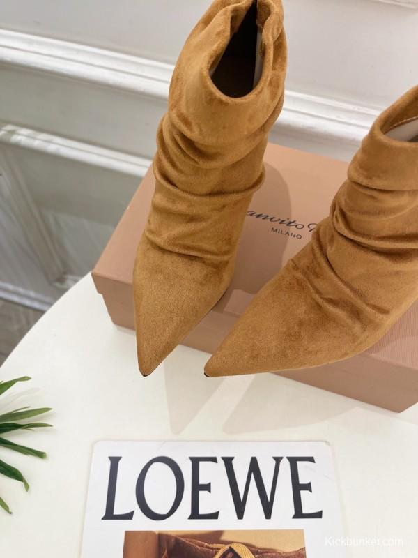 Gianvito Rossi Fall/Winter 2025 GR Pointed Toe Retro Pleated High Heel Ankle Boots - KFY00340