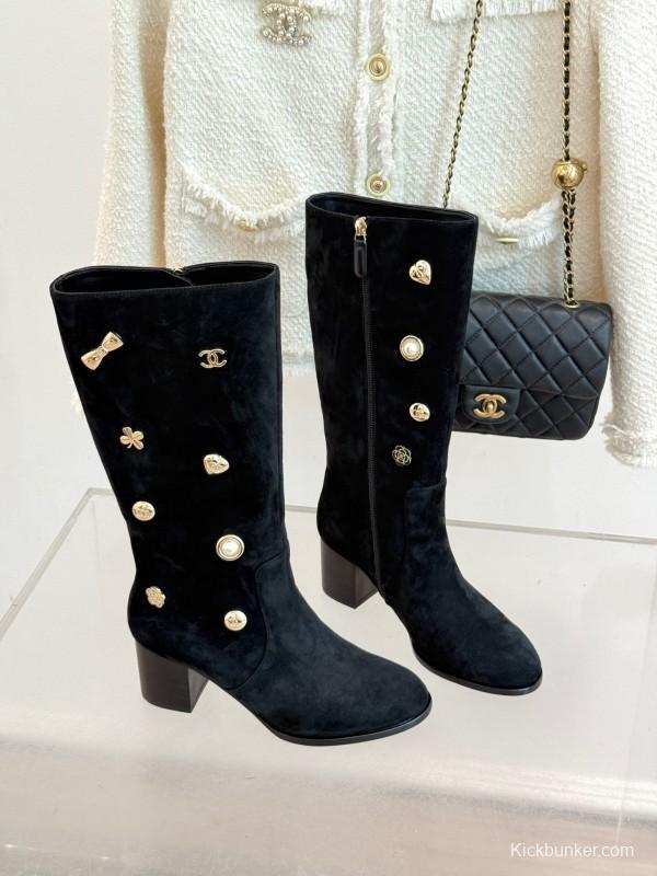 Chanel 2025/SS 25K Double C Metal Buckle High Heel Boots - KFY00530