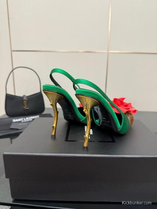 Saint Laurent 2025 Spring/Summer Rose Thorn High Heels with Sculptural Gold Heel - KFY00320