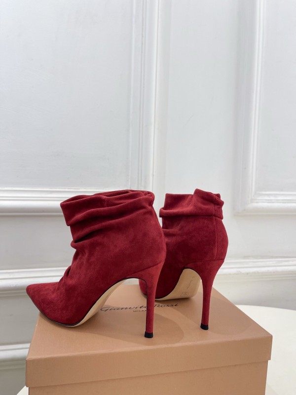 Gianvito Rossi Fall/Winter 2025 GR Pointed Toe Retro Pleated High Heel Ankle Boots - KFY00340