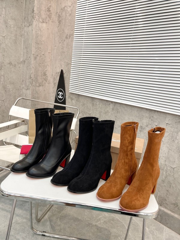 Christian Louboutin 2025/SS Chunky Heel Stretch Ankle Boots - LY00300