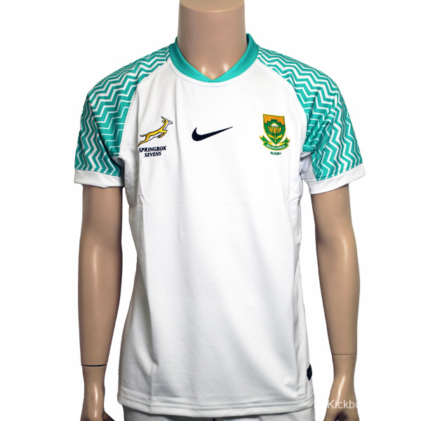 25/26 South Africa Springbok Sevens White with Teal Chevron Sleeves Jersey
