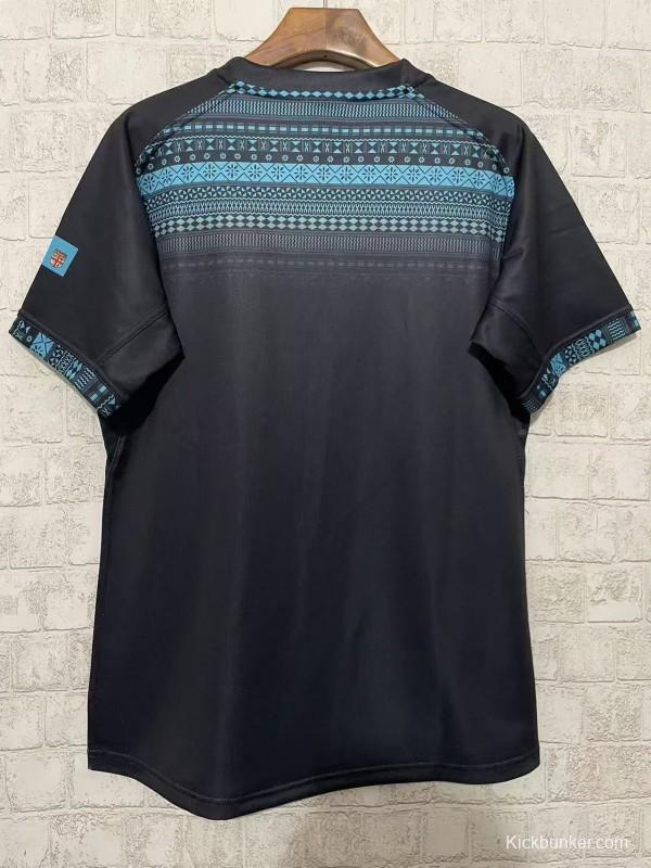 2026 Fiji Bati Black with Blue Tribal Pattern Jersey