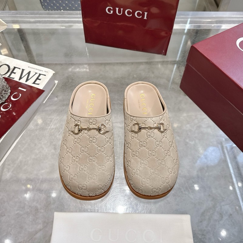Gucci Camel Suede Horsebit Women's Barefoot Mules - LY00240