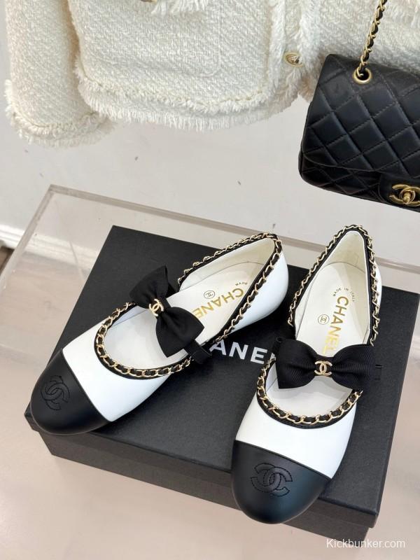 Chanel 2025 SS Hollow Chain Bow Mary Jane Shoes - KFY00290/KFY00300