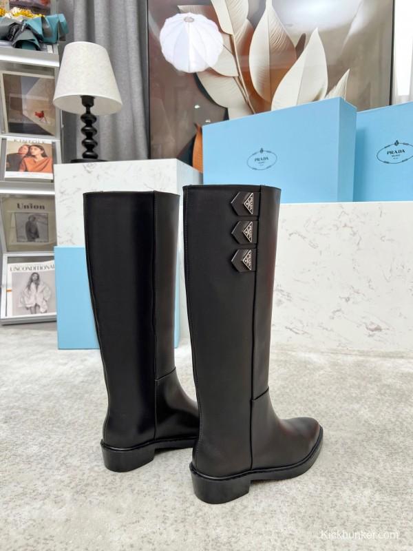 Prada Classic Triangle Logo Pointed Toe Boots - LY00400