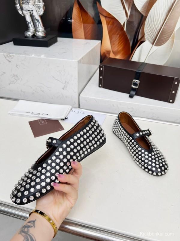 Alaia 2025/SS Crystal Embellished Ballet Dance Shoes with 0.8CM Inner Height - LY00340