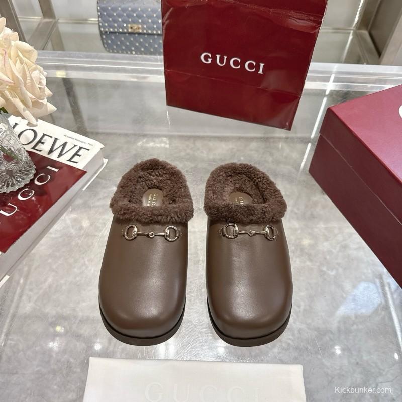 Gucci 2025 SS Autumn Winter New Suede Leather Horsebit Detail Women's Wool Loafers - LY00260