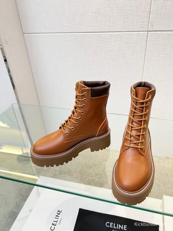 Celine BULKY TRIOMPHE Lace-Up Boots with Calfskin Upper - L Y00340