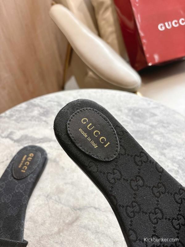 Gucci 2025/SS Leather Slide Sandals with Light Gold Hardware - LY00280