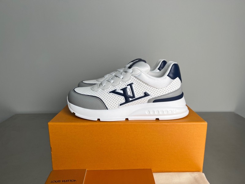 Lv Classic Leather Round Toe Lace-Up Low Top Casual Shoes - YC