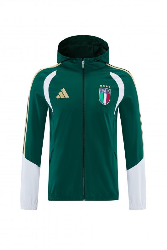 2026 Italy Green Hoodie Full Zipper Windbreaker + Long Pants