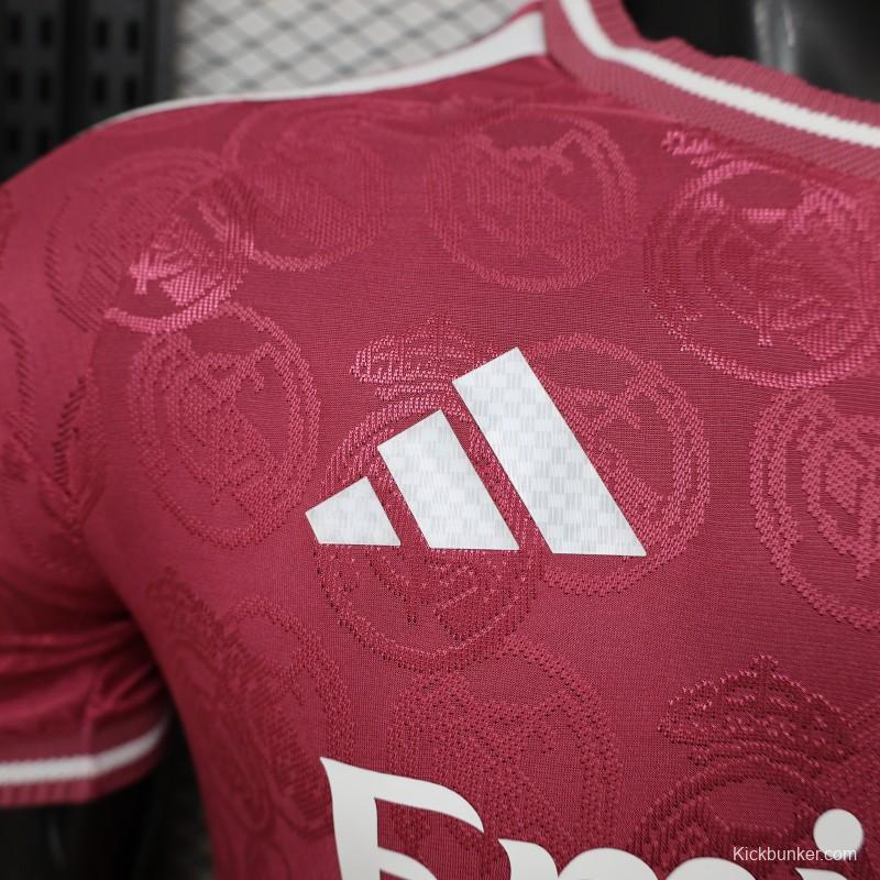25/26  Player Version Real Madrid Third Dark Pink with all-over embossed crest pattern Jersey