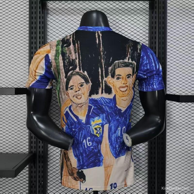 Player Version 2026 Brazil CBF Hand-Drawn Art Special Edition Jersey Featuring Ronaldo & Ronaldinho
