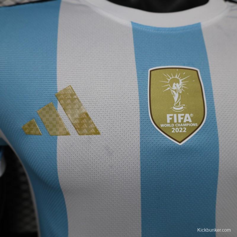 Player Version 2027 Argentina Home White & Light Blue Stripes with FIFA World Cup Champion Badge Jersey