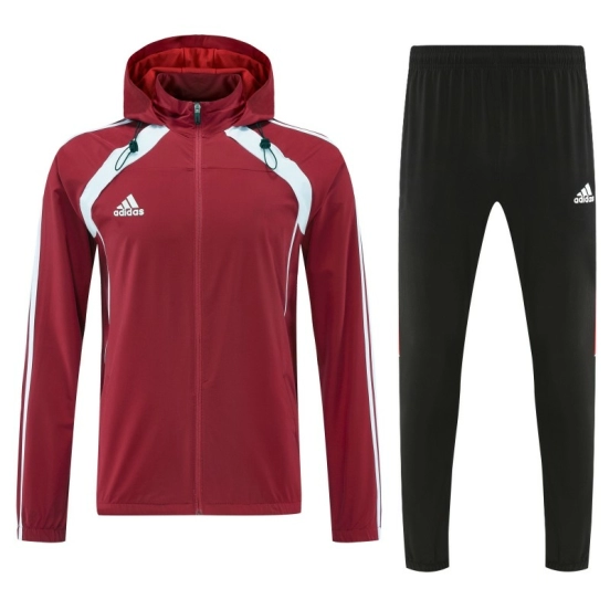 26/27 Adidas Red Full Zipper Hooded Jacket Tracksuit + Black Long Pants