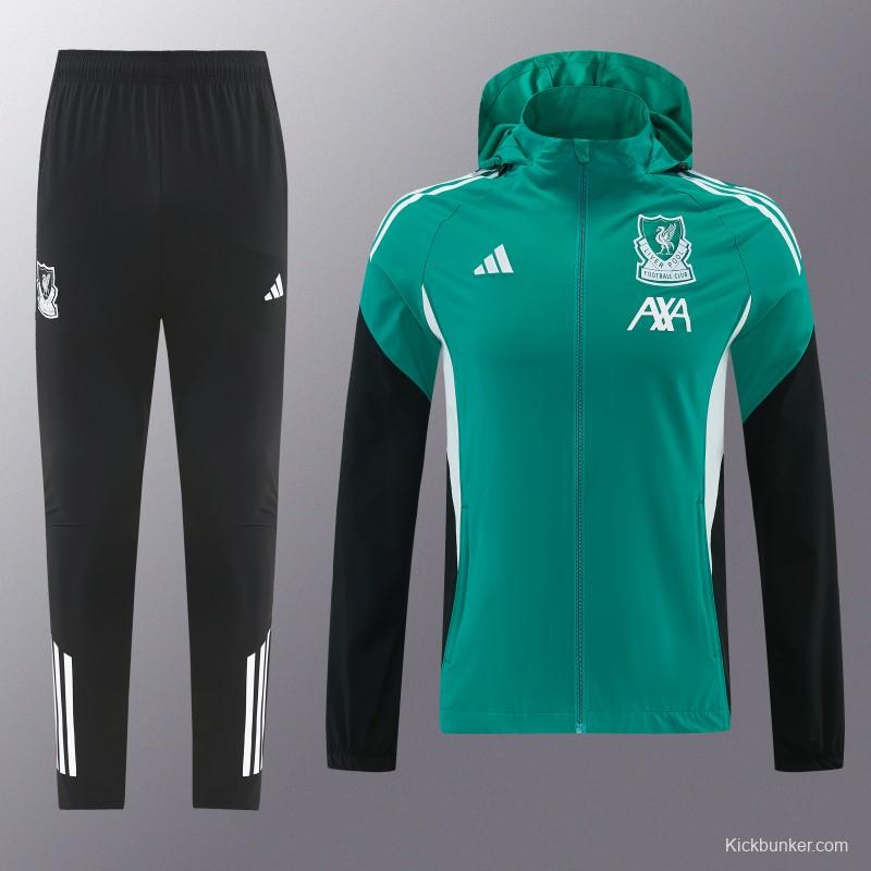 26/27 Liverpool Green Full Zipper Hooded Jacket Tracksuit + Black Long Pants