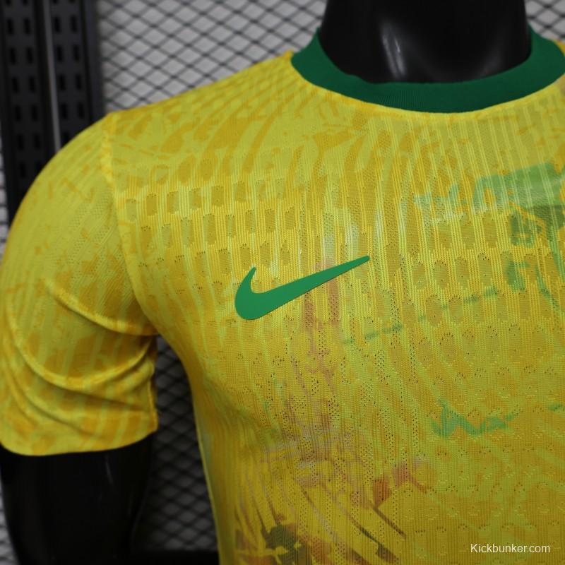 Player Version 2026 Brazil Yellow with Green Ink Splash Special Edition Home Jersey