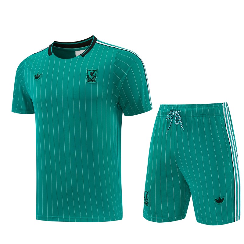 26/27 Liverpool   Green Pinstripe  Short Sleeve+Soccer Shorts