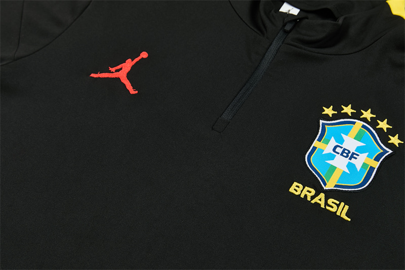 2026 Brazil Black & Yellow Half Zipper Jacket Tracksuit + Long Pants