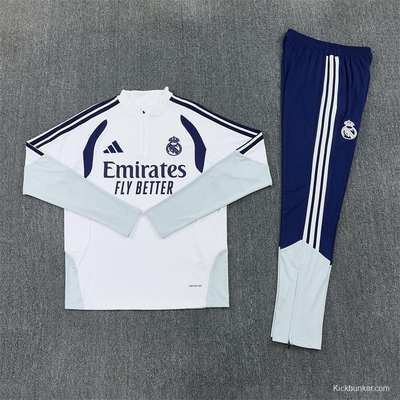 26/27 Kids Real Madrid Home White Half Zipper Jacket Tracksuit + Long Pants